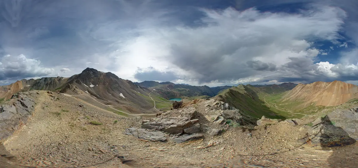 Panorama from about 13,000 feet above California Pass, looking toward Lake Como with Poughkeepsie Gulch to its right.