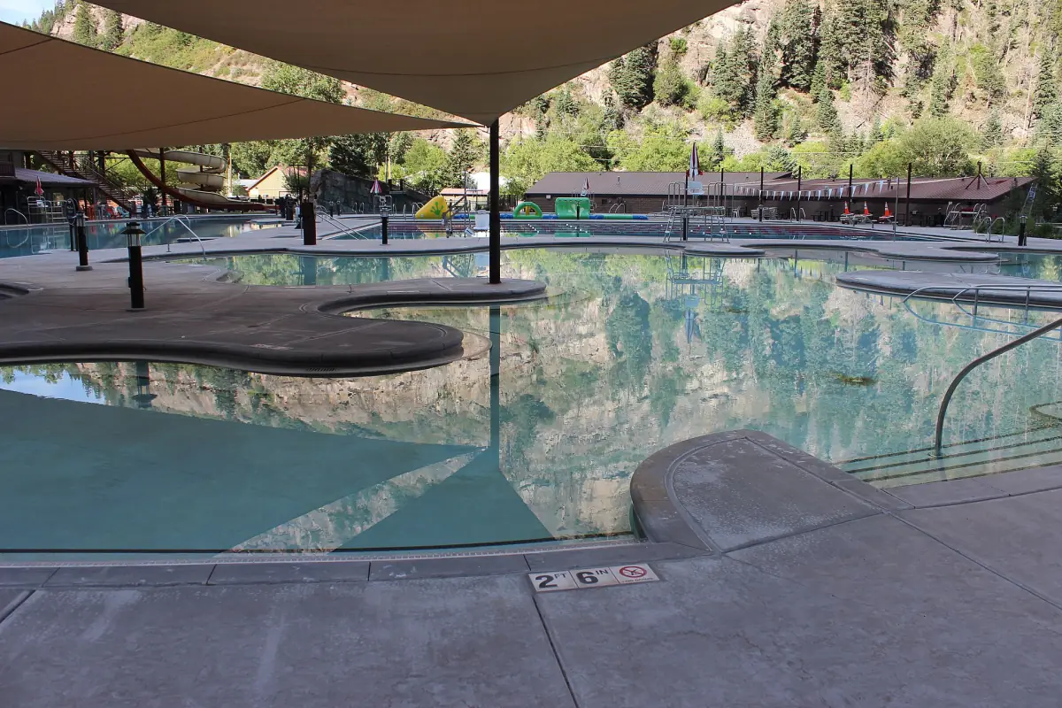 The Ouray Hot Springs Pool, renovated in 2018 according to the photo's description.