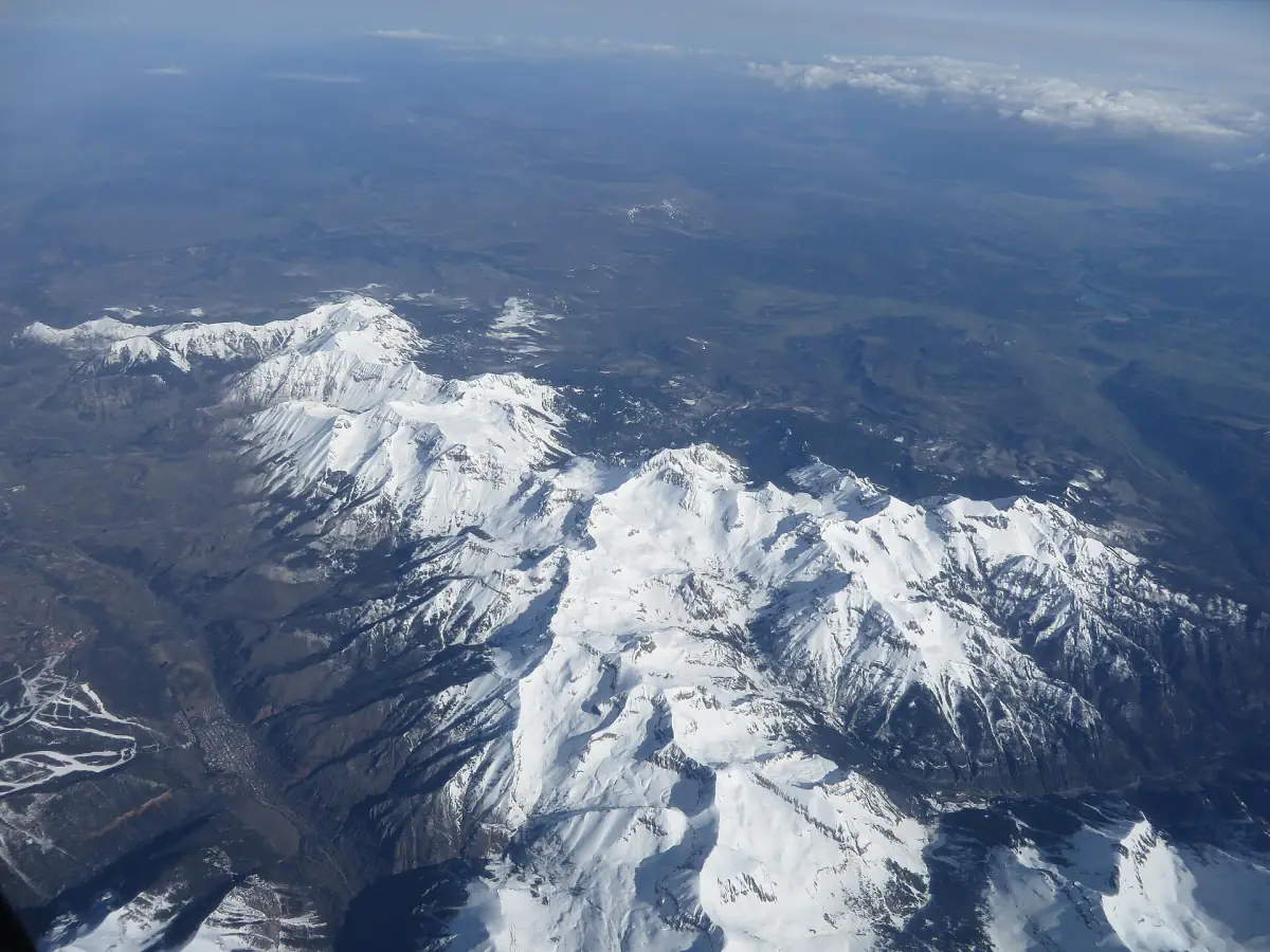Mount Sneffels from the air, the 14,150-foot peak the town took its name from